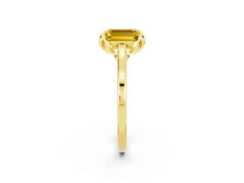 Yellow gold Emerald Cut Yellow Sapphire Solitaire Ring with Flower Prong Setting and Classic Band_14