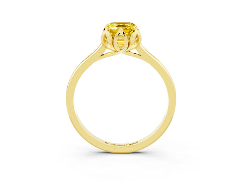 Yellow gold Emerald Cut Yellow Sapphire Solitaire Ring with Flower Prong Setting and Classic Band_15