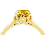 Yellow gold Emerald Cut Yellow Sapphire Solitaire Ring with Flower Prong Setting and Classic Band_16
