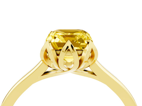 Yellow gold Emerald Cut Yellow Sapphire Solitaire Ring with Flower Prong Setting and Classic Band_16