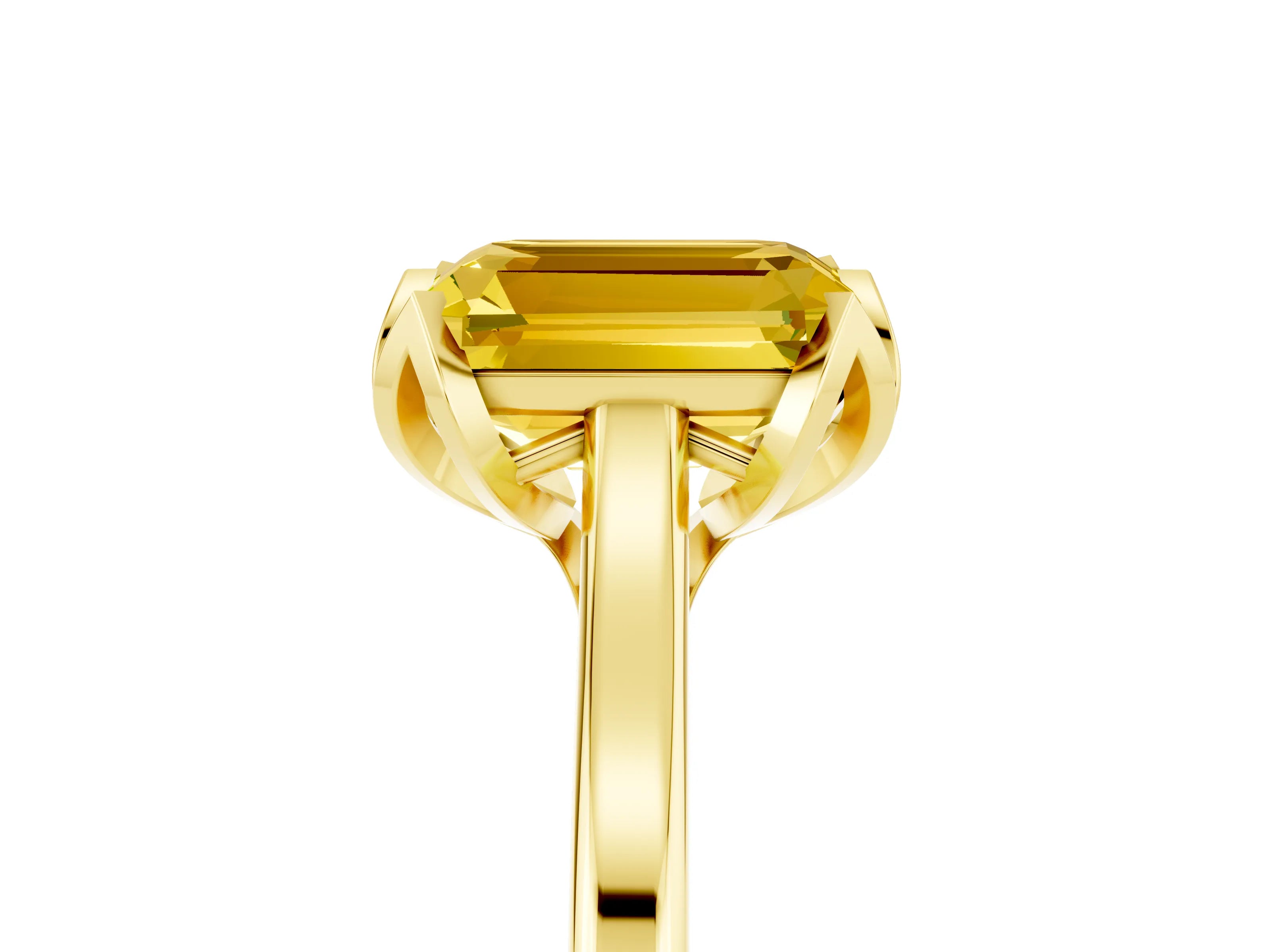 Yellow gold Emerald Cut Yellow Sapphire Solitaire Ring with Flower Prong Setting and Classic Band_17