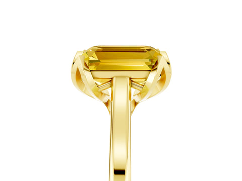 Yellow gold Emerald Cut Yellow Sapphire Solitaire Ring with Flower Prong Setting and Classic Band_17