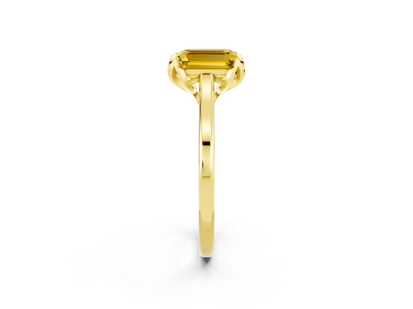 Yellow gold Emerald Cut Yellow Sapphire Solitaire Ring with Flower Prong Setting and Classic Band