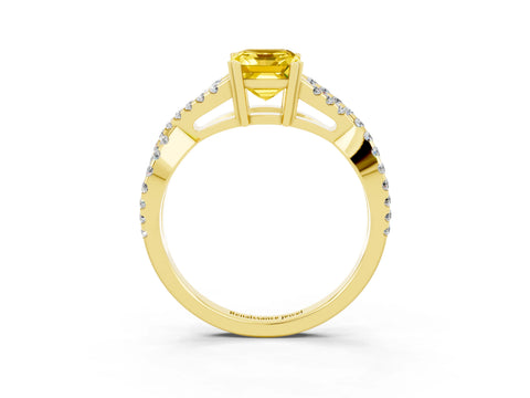 Yellow gold Emerald Cut Yellow Sapphire Solitaire Ring with Four-Prong Setting and Twisted Pavé Band_15