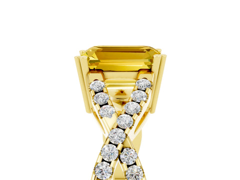 Yellow gold Emerald Cut Yellow Sapphire Solitaire Ring with Four-Prong Setting and Twisted Pavé Band_17