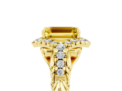 Yellow gold Emerald Cut Yellow Sapphire Solitaire Ring with Hidden Halo and Pavé Band_17