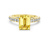 Yellow gold Emerald Cut Yellow Sapphire Solitaire Ring with Pavé Accents and Four-Prong Setting_24