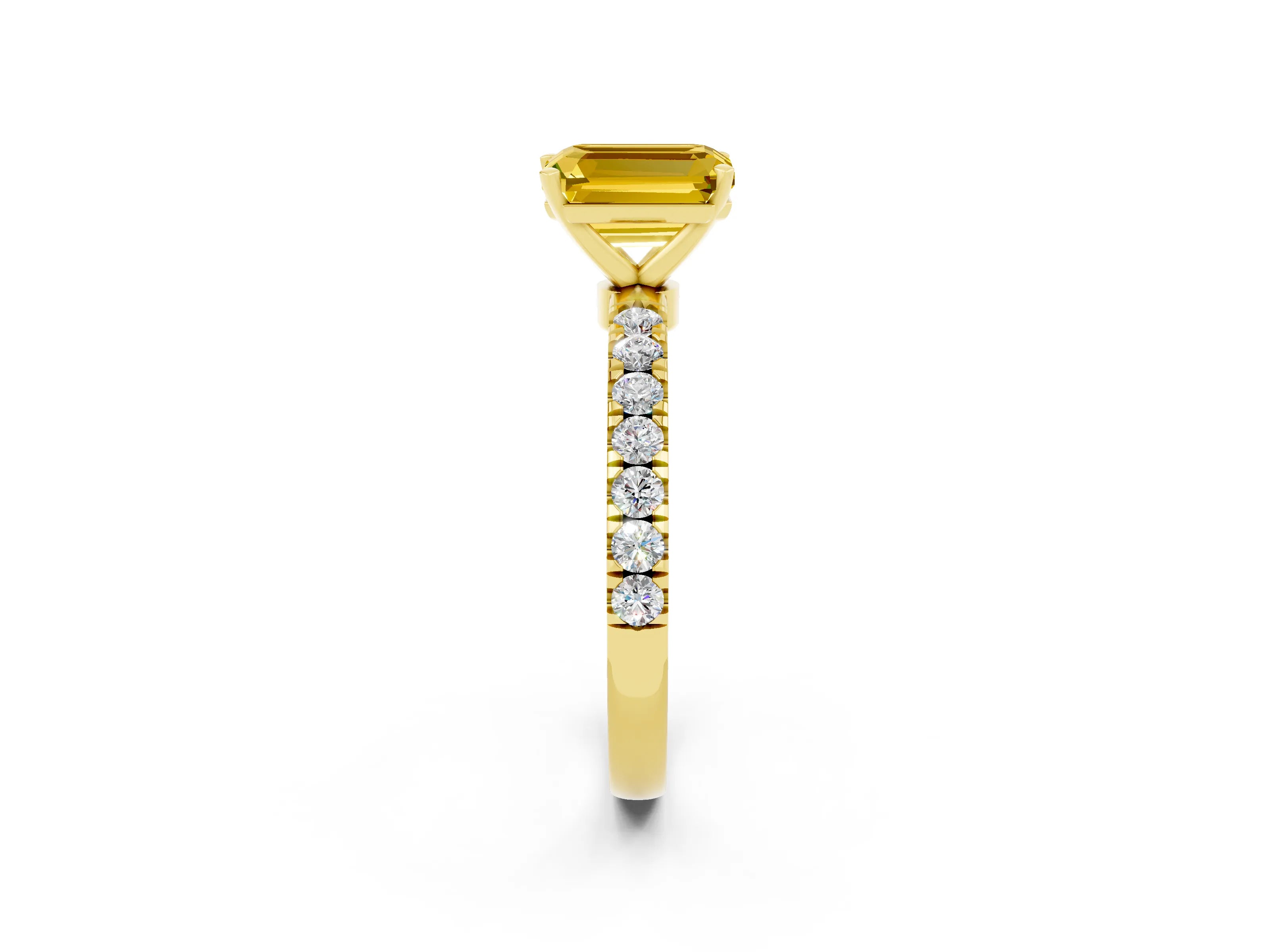 Yellow gold Emerald Cut Yellow Sapphire Solitaire Ring with Pavé Accents and Four-Prong Setting_26