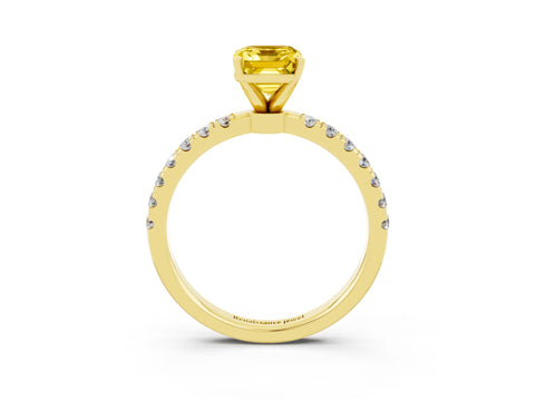 Yellow gold Emerald Cut Yellow Sapphire Solitaire Ring with Pavé Accents and Four-Prong Setting_27