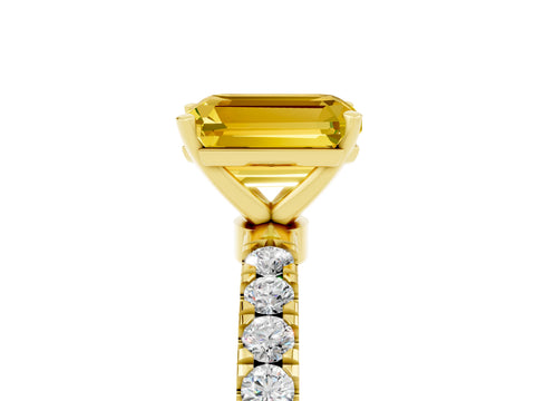 Yellow gold Emerald Cut Yellow Sapphire Solitaire Ring with Pavé Accents and Four-Prong Setting_29
