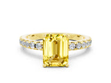 Yellow gold Emerald Cut Yellow Sapphire Solitaire Ring with Pavé Band and Four-Prong Setting_60
