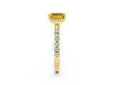 Yellow gold Emerald Cut Yellow Sapphire Solitaire Ring with Pavé Band and Four-Prong Setting_62