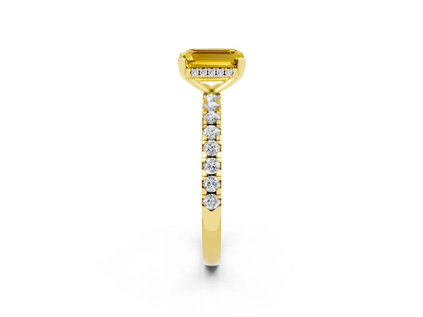 Yellow gold Emerald Cut Yellow Sapphire Solitaire Ring with Round  Pavé Band and Four-Prong Setting