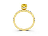 Yellow gold Emerald Cut Yellow Sapphire Solitaire Ring with Pavé Band and Four-Prong Setting_63