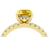 Yellow gold Emerald Cut Yellow Sapphire Solitaire Ring with Pavé Band and Four-Prong Setting_64