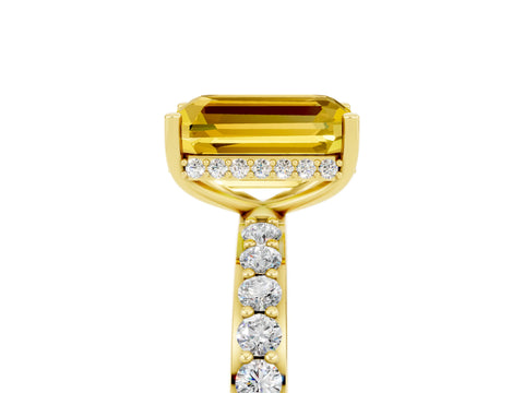 Yellow gold Emerald Cut Yellow Sapphire Solitaire Ring with Pavé Band and Hidden Halo_17