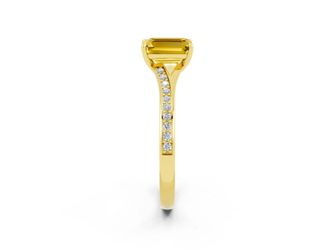 Yellow gold Emerald Cut Yellow Sapphire Solitaire Ring with Pavé Band and Prong Setting_2
