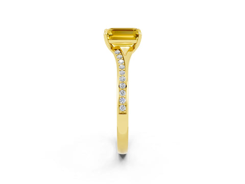 Yellow gold Emerald Cut Yellow Sapphire Solitaire Ring with Pavé Band and Prong Setting_38