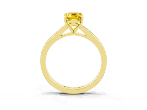 Yellow gold Emerald Cut Yellow Sapphire Solitaire Ring with Pavé Band and Prong Setting_39