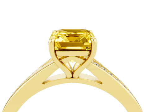 Yellow gold Emerald Cut Yellow Sapphire Solitaire Ring with Pavé Band and Prong Setting_40