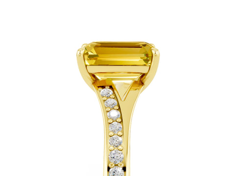 Yellow gold Emerald Cut Yellow Sapphire Solitaire Ring with Pavé Band and Prong Setting_41