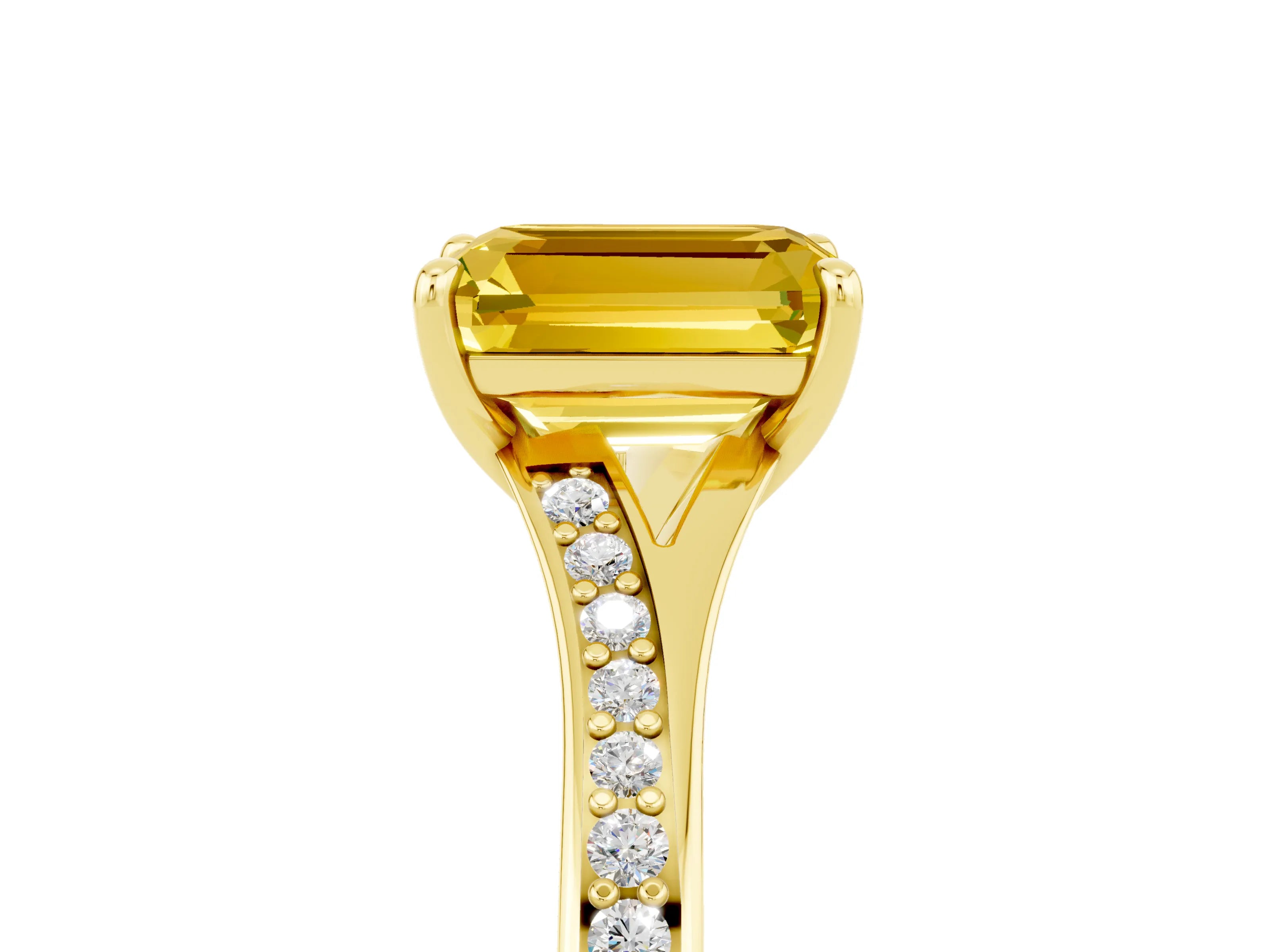 Yellow gold Emerald Cut Yellow Sapphire Solitaire Ring with Pavé Band and Prong Setting_5