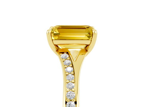 Yellow gold Emerald Cut Yellow Sapphire Solitaire Ring with Pavé Band and Prong Setting_5