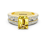 Yellow gold Emerald Cut Yellow Sapphire Solitaire Ring with Pavé and Channel Set Band_24