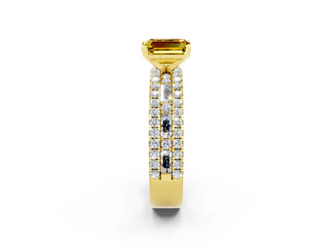 Yellow gold Emerald Cut Yellow Sapphire Solitaire Ring with Pavé and Channel Set Band_26