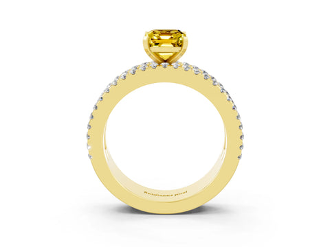 Yellow gold Emerald Cut Yellow Sapphire Solitaire Ring with Pavé and Channel Set Band_27
