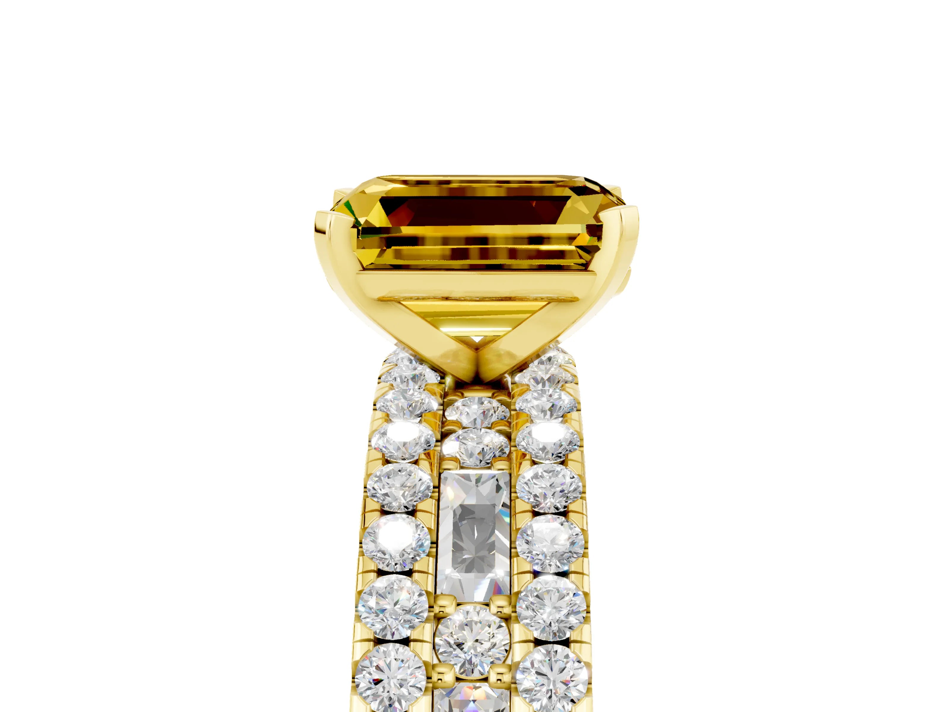 Yellow gold Emerald Cut Yellow Sapphire Solitaire Ring with Pavé and Channel Set Band_29