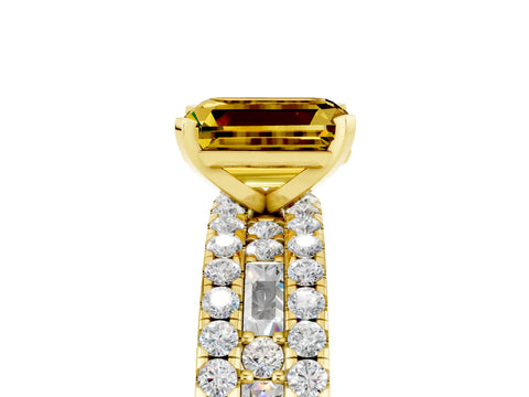 Yellow gold Emerald Cut Yellow Sapphire Solitaire Ring with Pavé and Channel Set Band_29