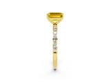 Yellow gold Emerald Cut Yellow Sapphire Solitaire Ring with Pave Band and Four Prong Setting_38