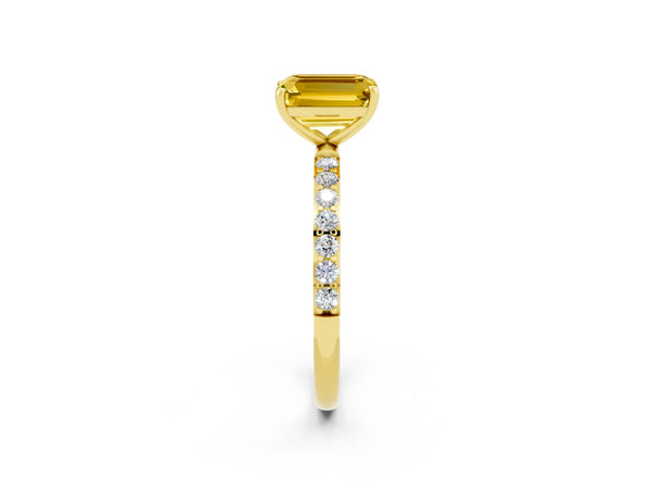 Yellow gold Emerald Cut Yellow Sapphire Solitaire Ring with Round  Pavé Band and Prong Setting