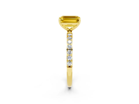 Yellow gold Emerald Cut Yellow Sapphire Solitaire Ring with Pave Band and Four Prong Setting_38