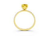 Yellow gold Emerald Cut Yellow Sapphire Solitaire Ring with Pave Band and Four Prong Setting_39