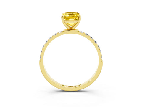 Yellow gold Emerald Cut Yellow Sapphire Solitaire Ring with Pave Band and Four Prong Setting_39