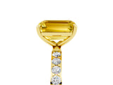 Yellow gold Emerald Cut Yellow Sapphire Solitaire Ring with Pave Band and Four Prong Setting_41