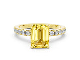 Yellow gold Emerald Cut Yellow Sapphire Solitaire Ring with Round  Pavé Band and Four-Prong Setting_36