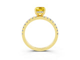 Yellow gold Emerald Cut Yellow Sapphire Solitaire Ring with Round  Pavé Band and Four-Prong Setting_39