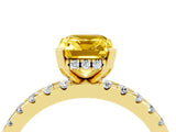 Yellow gold Emerald Cut Yellow Sapphire Solitaire Ring with Round  Pavé Band and Four-Prong Setting_40