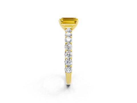 Yellow gold Emerald Cut Yellow Sapphire Solitaire Ring with Shared Prong Pavé Band and Four-Prong Setting_2