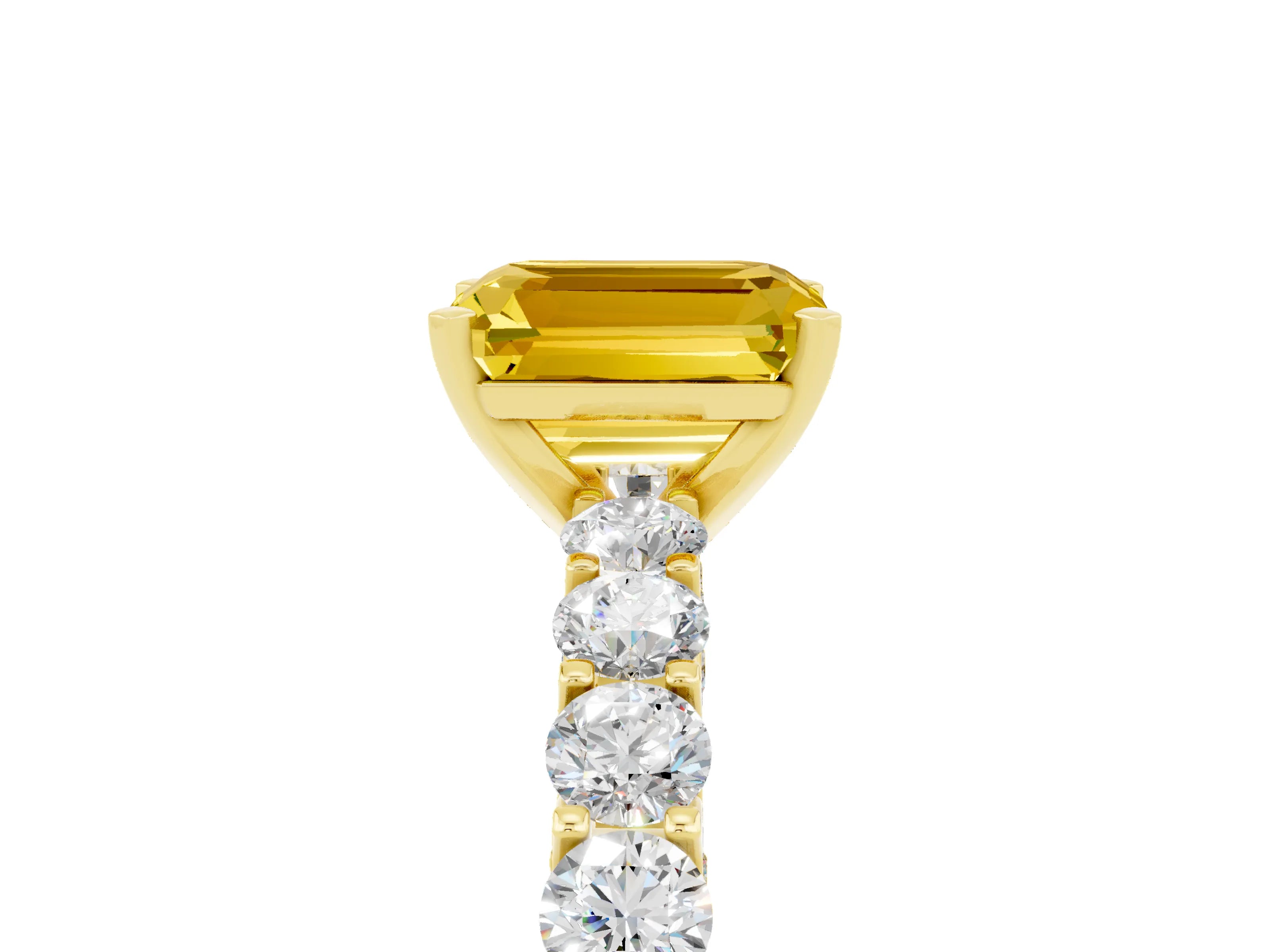 Yellow gold Emerald Cut Yellow Sapphire Solitaire Ring with Shared Prong Pavé Band and Four-Prong Setting_5