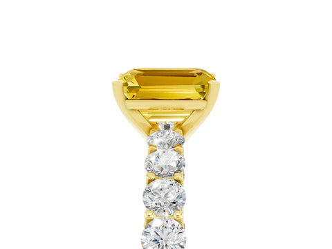 Yellow gold Emerald Cut Yellow Sapphire Solitaire Ring with Shared Prong Pavé Band and Four-Prong Setting_5