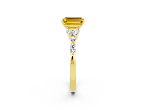 Yellow gold Emerald Cut Yellow Sapphire Solitaire Ring with Side Stones and Four-Prong Setting_14