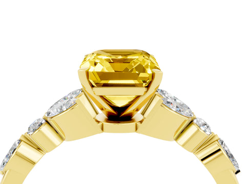 Yellow gold Emerald Cut Yellow Sapphire Solitaire Ring with Side Stones and Four-Prong Setting_16
