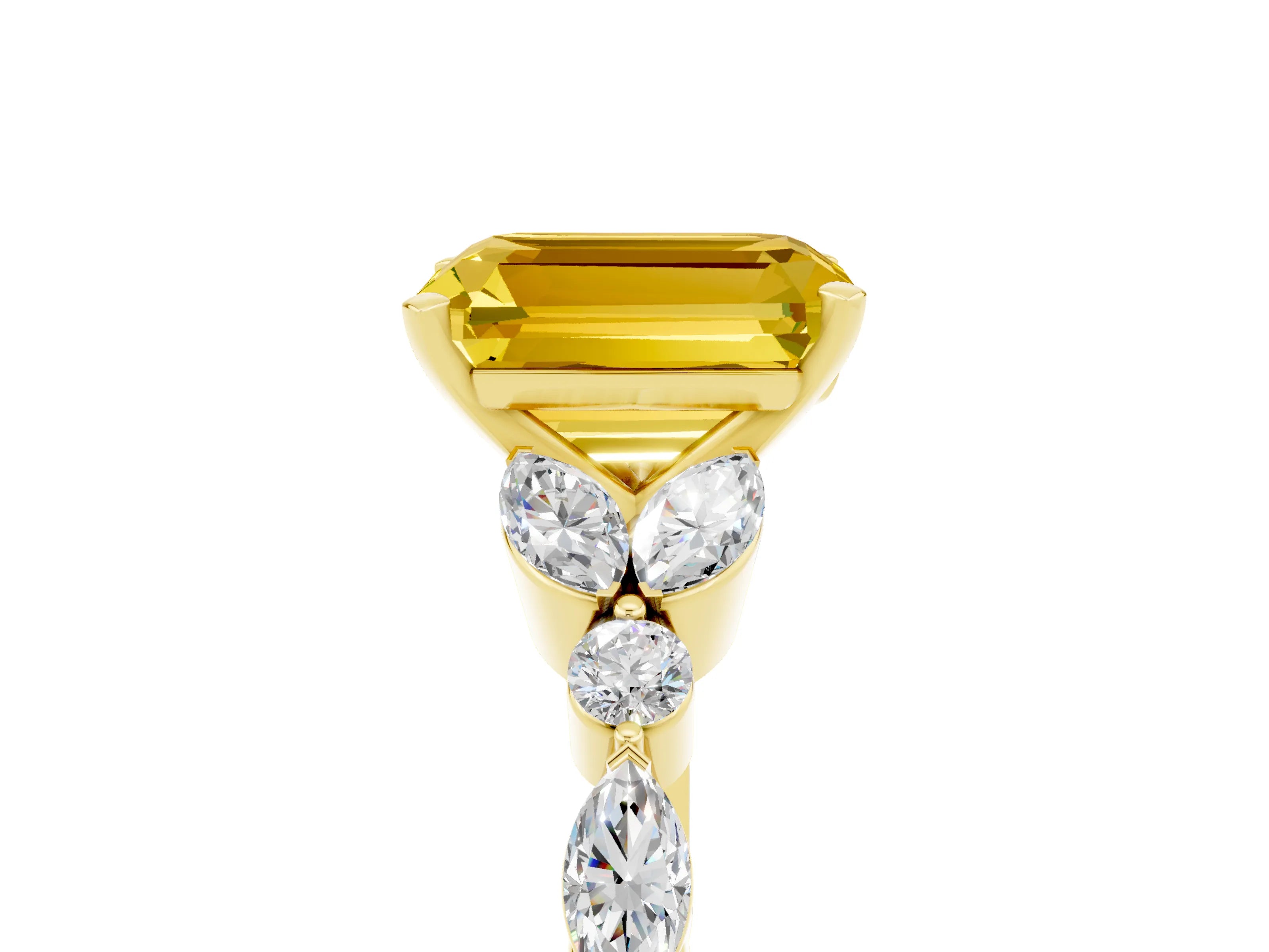 Yellow gold Emerald Cut Yellow Sapphire Solitaire Ring with Side Stones and Four-Prong Setting_17
