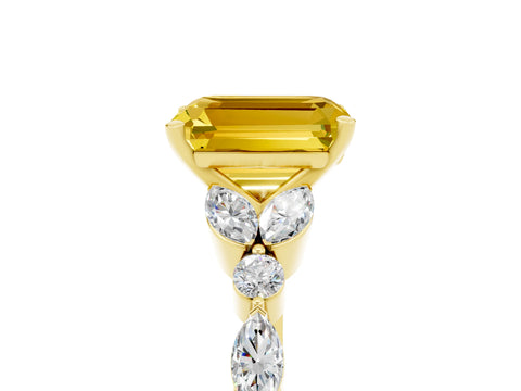 Yellow gold Emerald Cut Yellow Sapphire Solitaire Ring with Side Stones and Four-Prong Setting_17