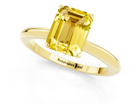 Yellow gold Emerald Cut Yellow Sapphire Solitaire Ring with Six-Prong Setting and Classic Band_1
