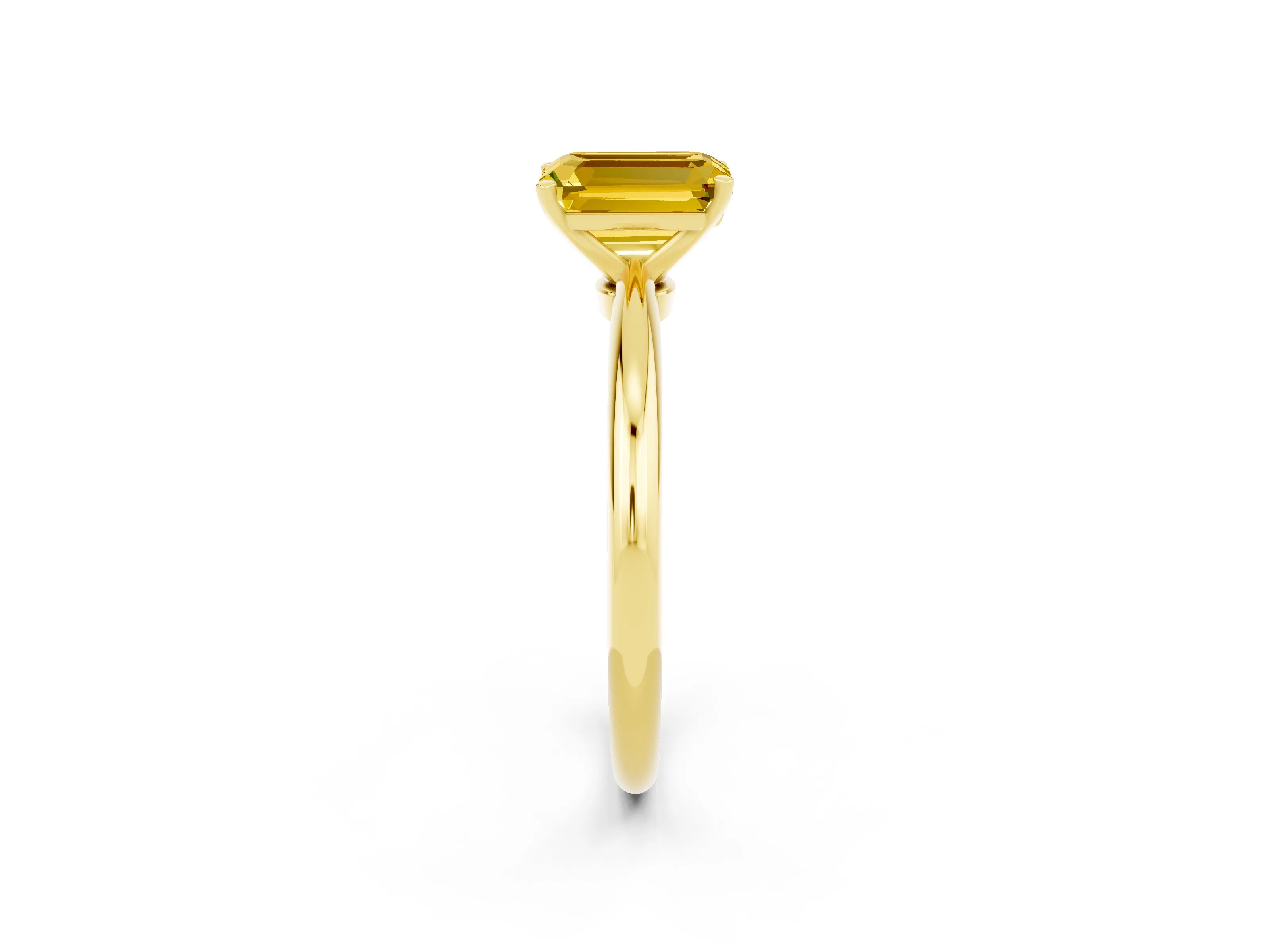 Yellow gold Emerald Cut Yellow Sapphire Solitaire Ring with Six-Prong Setting and Classic Band_2